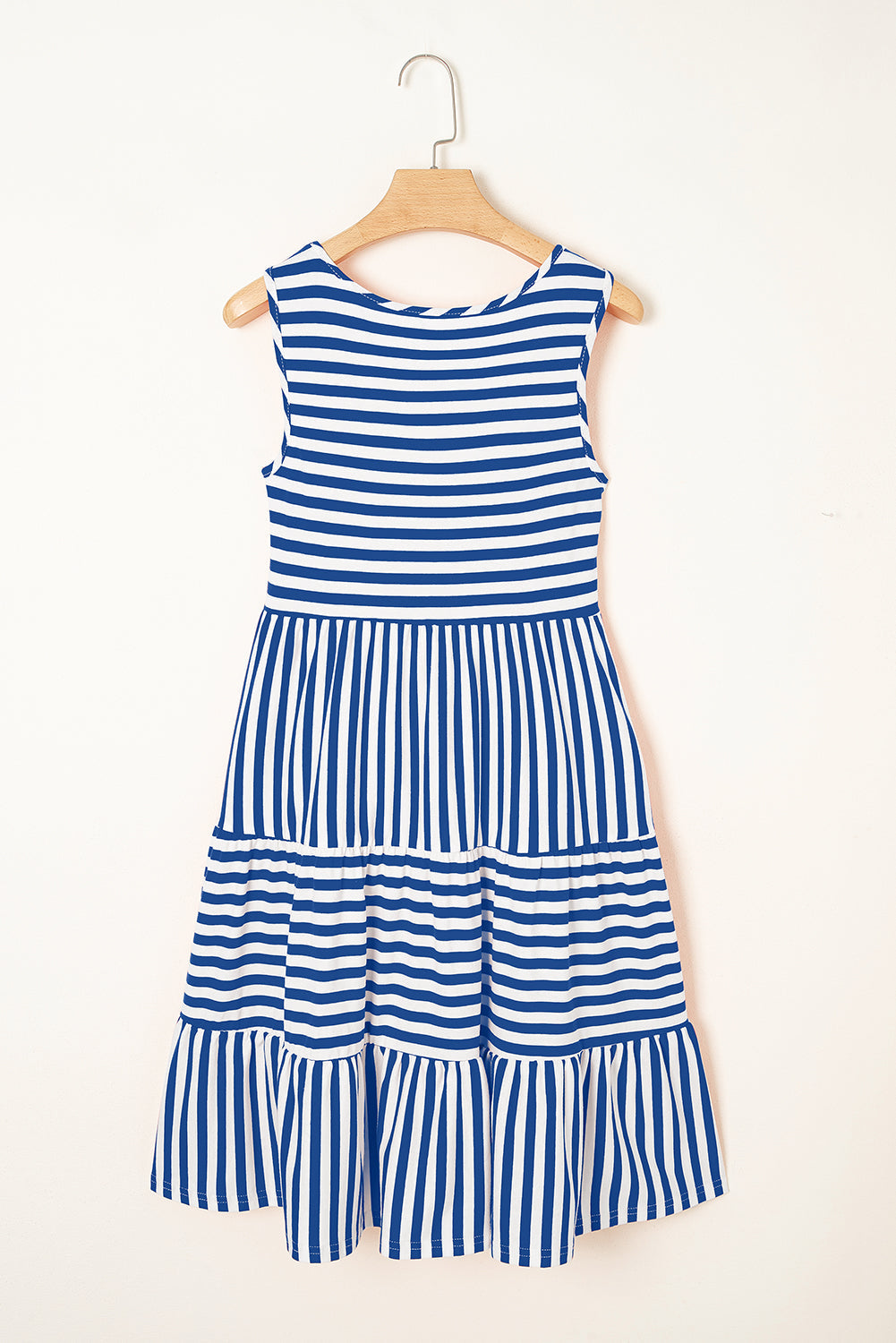 Ellie Stripe U Neck Sleeveless Loose Fit Mini Dress Threaded Pear