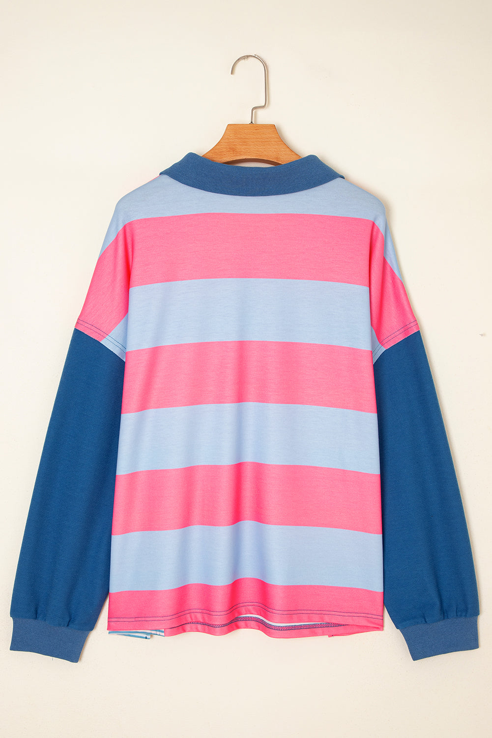 Blue Stripe Colorblock Patchwork Zip up Plus Size Pullover