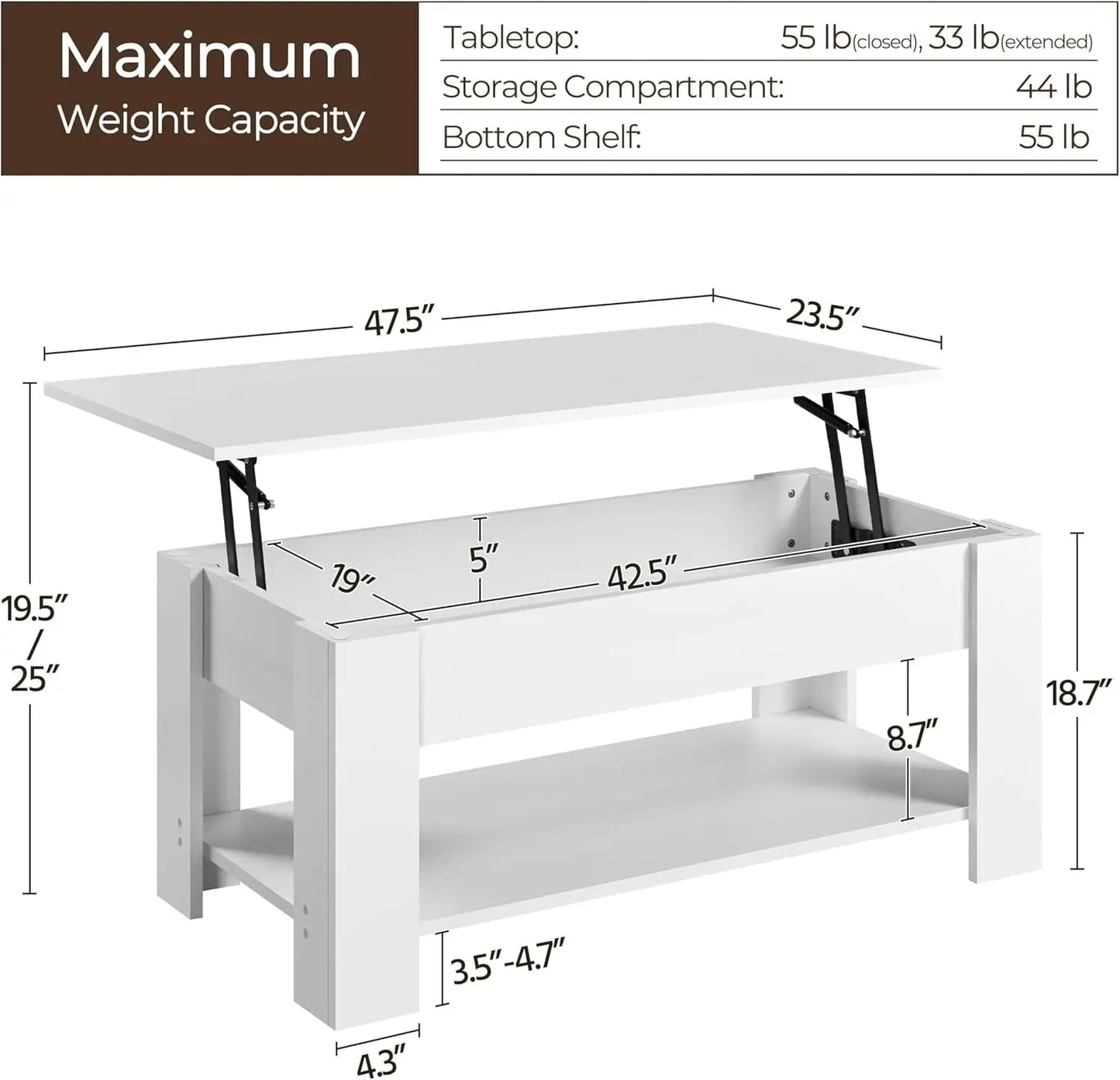 Lift Top Coffee Table With Hidden Compartment And White Finish ShipItFurniture