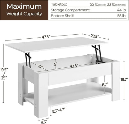 Lift Top Coffee Table With Hidden Compartment And White Finish ShipItFurniture