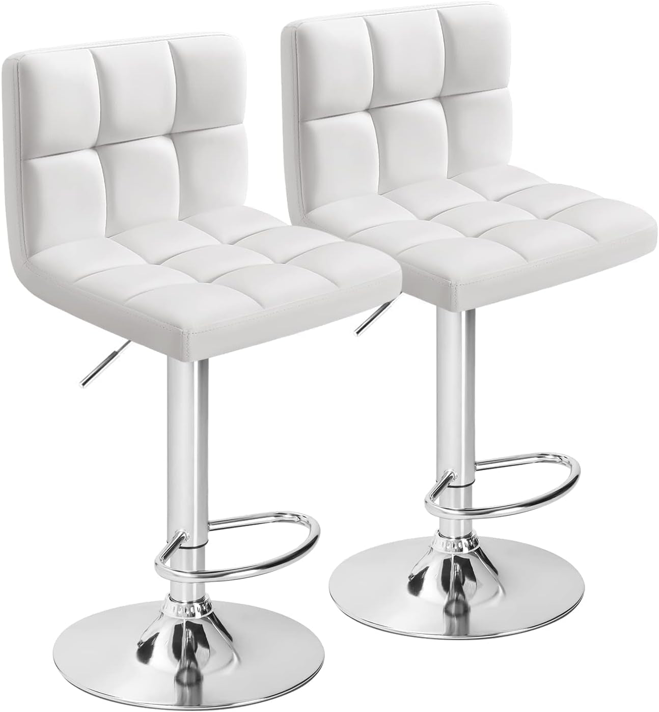 Bar Stools Modern Pu Leather Swivel Adjustable Hydraulic Bar Stool Square Counter Height Stool Set of 2 (White) ShipItFurniture