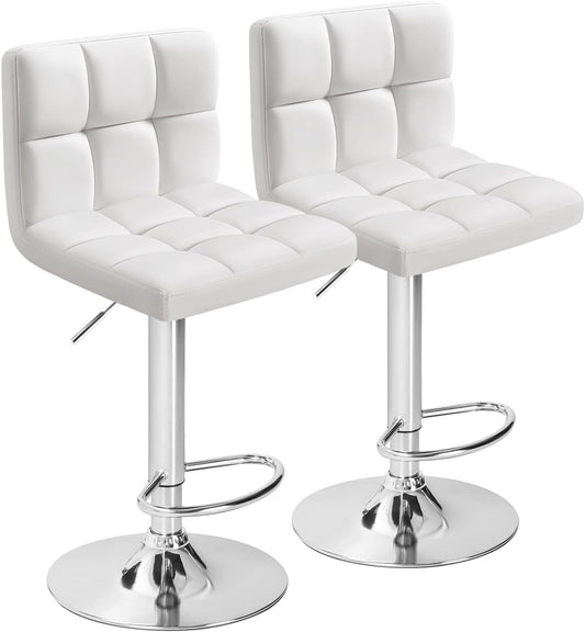 Bar Stools Modern Pu Leather Swivel Adjustable Hydraulic Bar Stool Square Counter Height Stool Set of 2 (White) ShipItFurniture