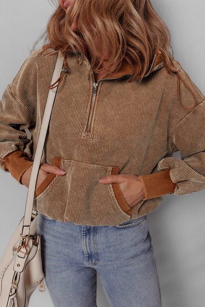 Abigail Kangaroo Drawstring Corduroy Hoodie
