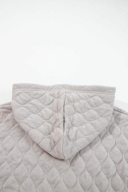 Gray Quilted Quarter Zip Plus Size Hoodie