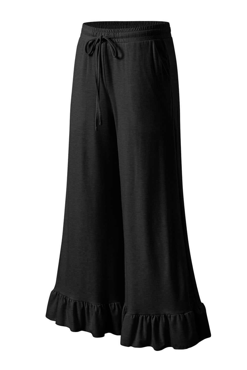 Freya Ruffled Wide Leg Pants with Pockets Threaded Pear