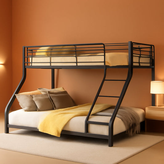 Twin over Queen Bunk Bed, Floor Bunk Bed, Heavy Duty Metal Bunk Bed Frame, Queen Bunk Bed for Adults, Adult Bunk Beds Heavy Duty, Twin XL Bunk Bed, Black ShipItFurniture