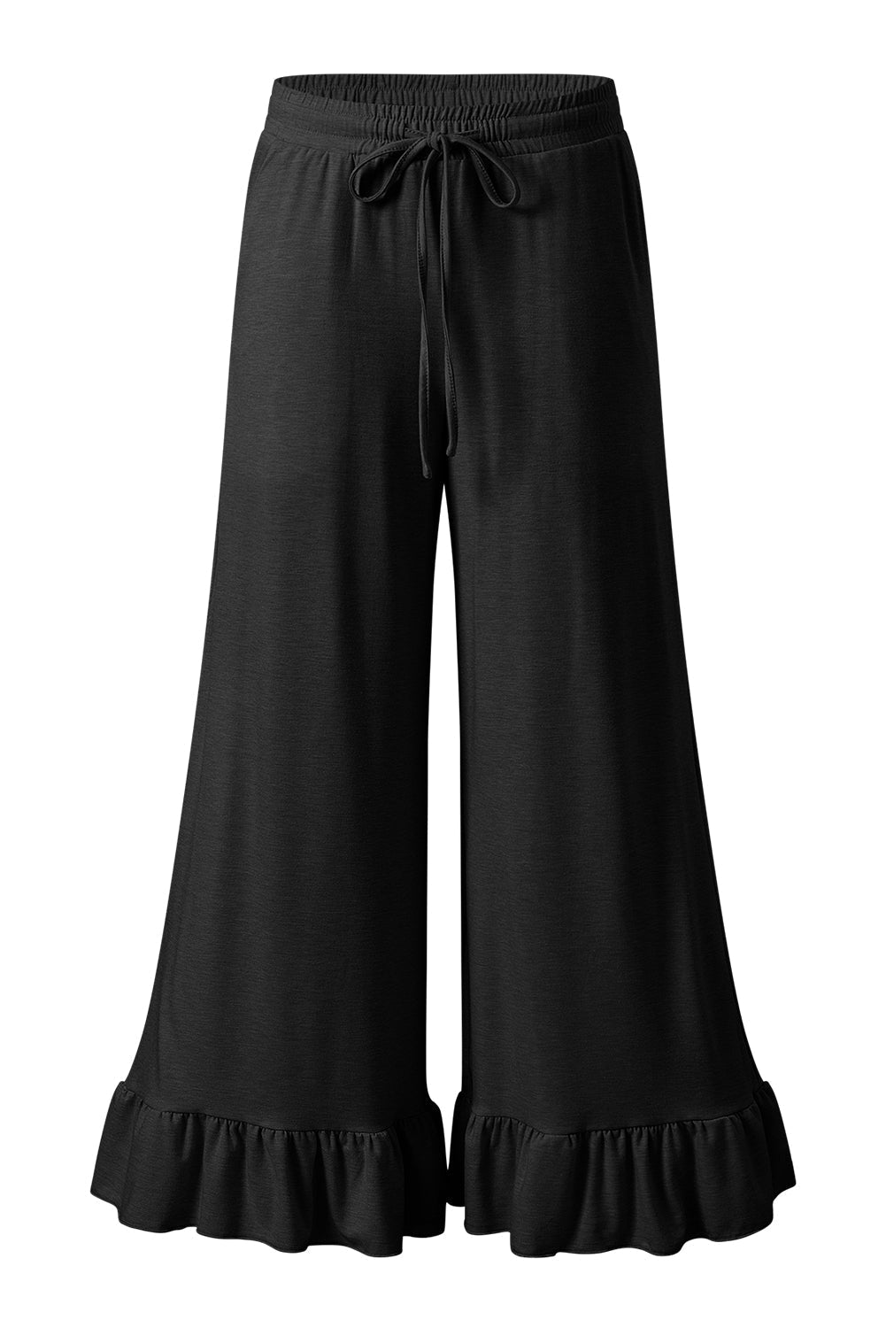 Freya Ruffled Wide Leg Pants with Pockets Threaded Pear