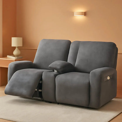 Dark Grey Velvet 8 Piece Reclining Loveseat Slipcover ShipItFurniture