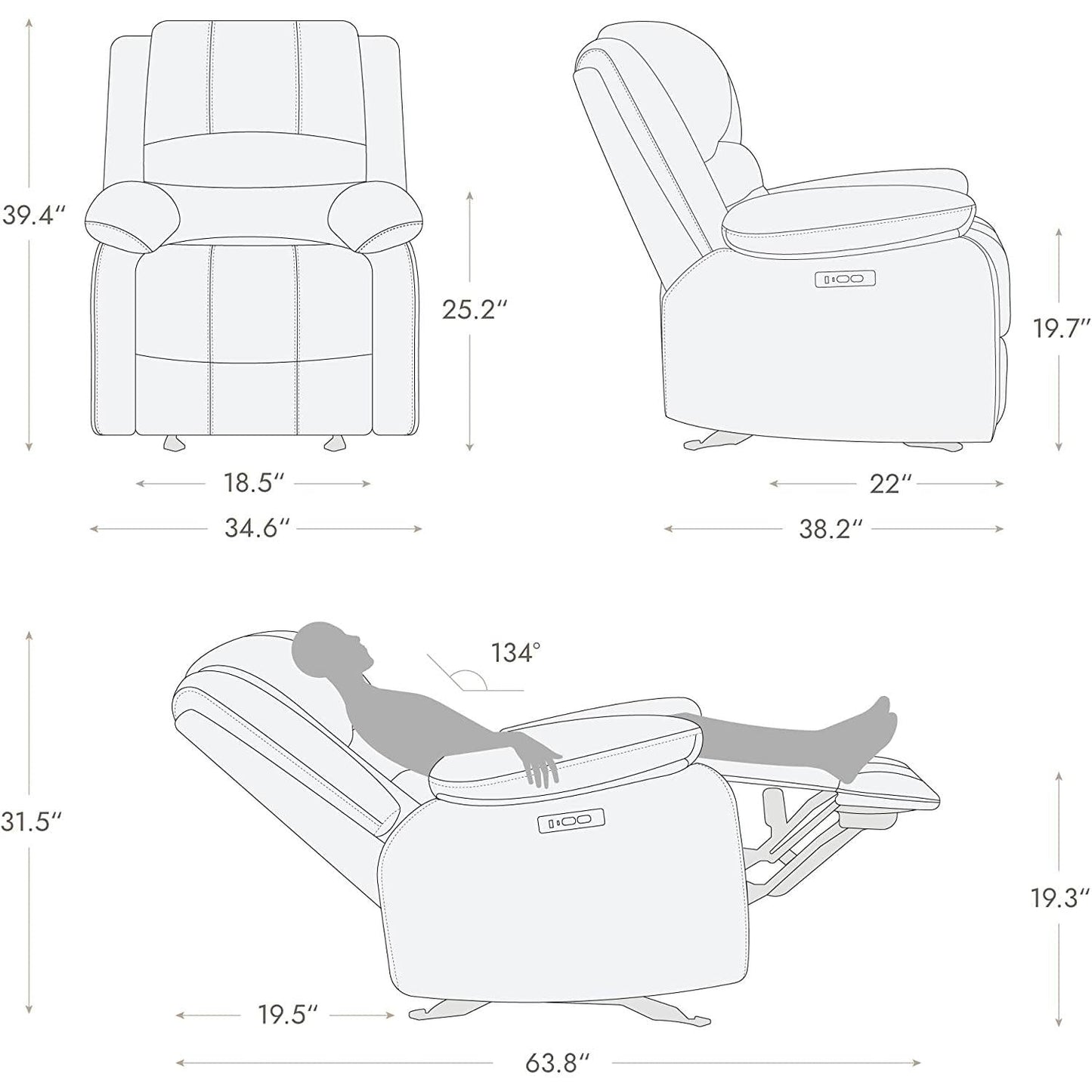 Electric Glider Recliner Chair With Power Recline Cream ShipItFurniture