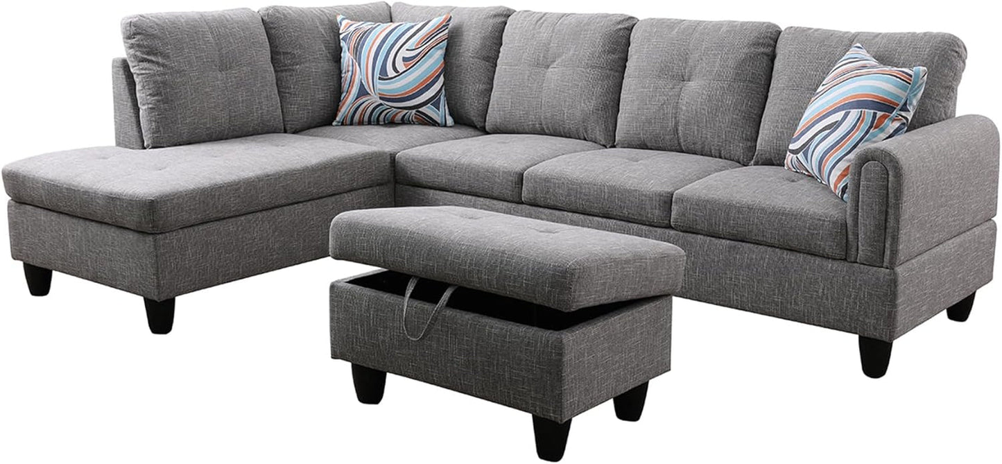 3 Piece Sectional Sofa Set Left Facing Chaise Grey ShipItFurniture