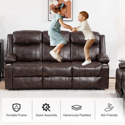 Brown Recliner Sofa Set With Massage And Heat 2 Piece ShipItFurniture