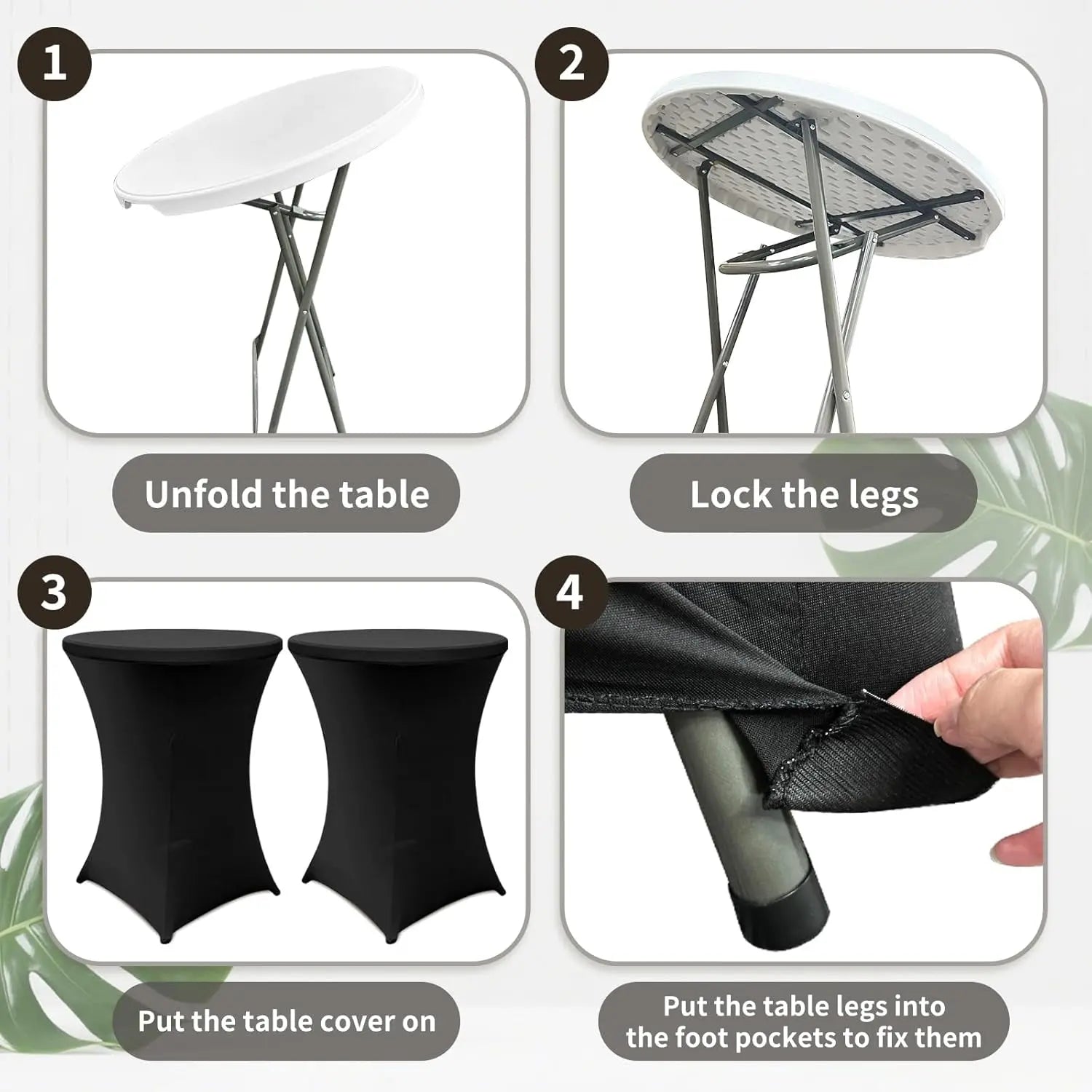 32-Inch Round Folding High Top Cocktail Tables with Black Spandex Covers, Set of 2-3