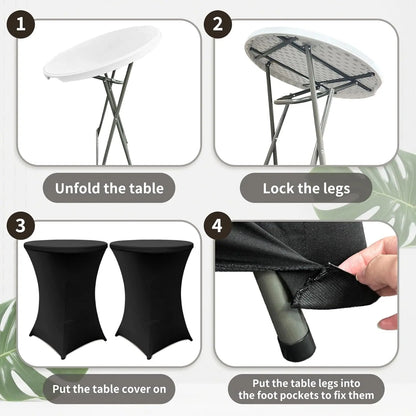 32-Inch Round Folding High Top Cocktail Tables with Black Spandex Covers, Set of 2-3