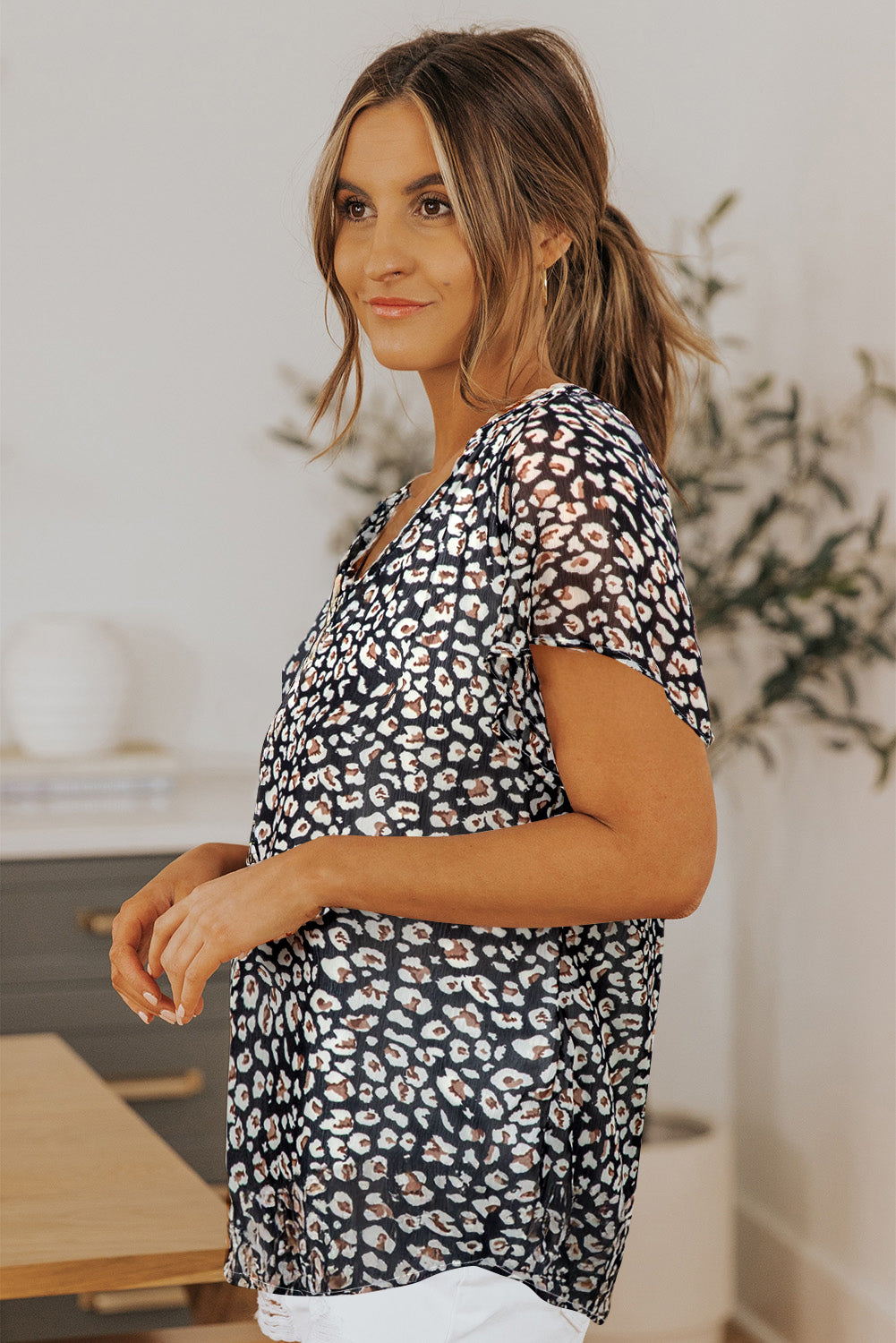 Ellie Flutter Sleeve V Neck Floral Blouse