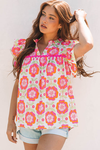 Mikaela Ric-rac Trim Split Neck Loose Blouse