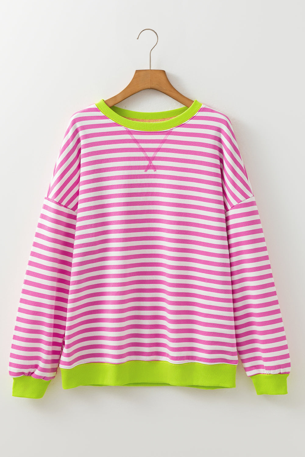 Elliana Stripe Crossed Stitch Drop Shoulder Sweatshirt Threaded Pear