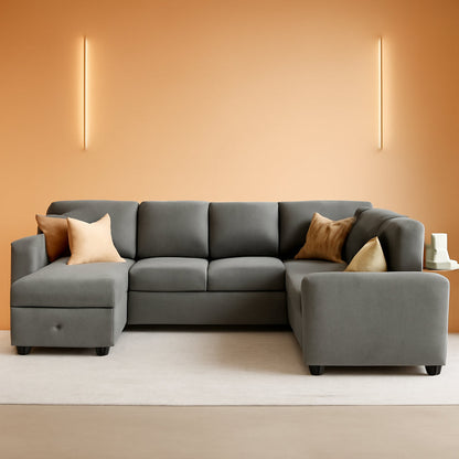 Modular Sectional Sleeper Sofa U Shaped Warm Grey Set ShipItFurniture
