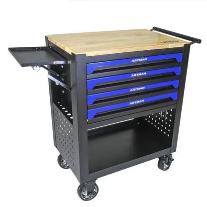 4 DRAWERS MULTIFUNCTIONAL TOOL CART WITH WHEELS AND WOODEN TOP-BLUE - Get it from Bo