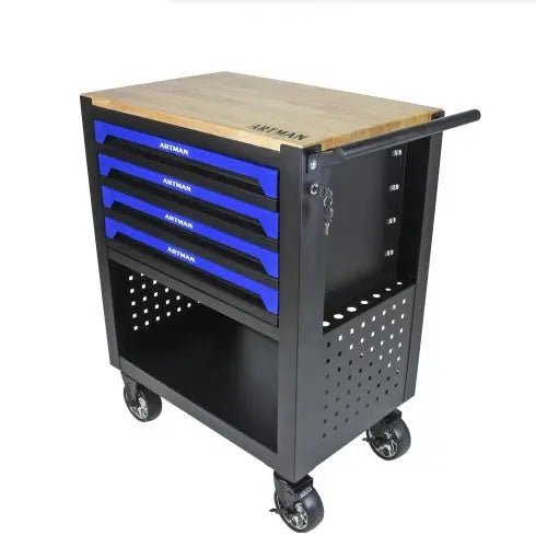 4 DRAWERS MULTIFUNCTIONAL TOOL CART WITH WHEELS AND WOODEN TOP-BLUE - Get it from Bo