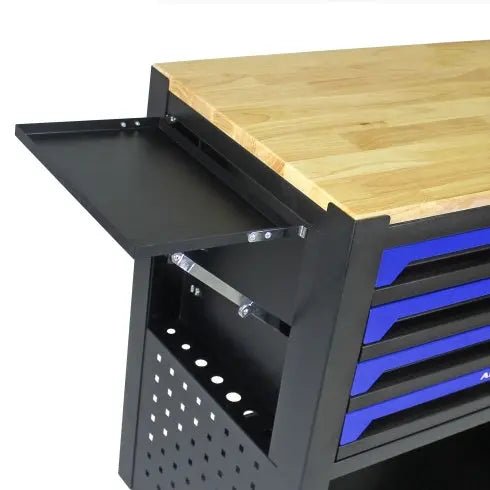 4 DRAWERS MULTIFUNCTIONAL TOOL CART WITH WHEELS AND WOODEN TOP-BLUE - Get it from Bo