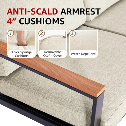 4 Pieces Patio Furniture Sets,Metal Outdoor Patio Furniture Sets,Outdoor Sectional Furniture Patio Conversation Set,Wooden Anti-Scald Armrest,Sling Mesh,4" Olefin Cushions - Get it from Bo