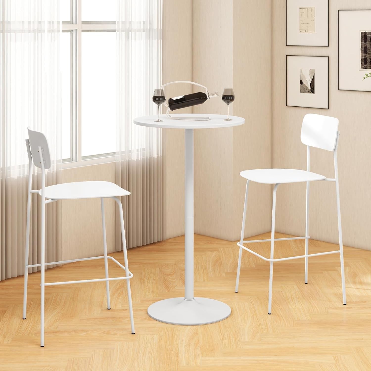 Round Height-Adjustable White Bistro Table Bar Home ShipItFurniture