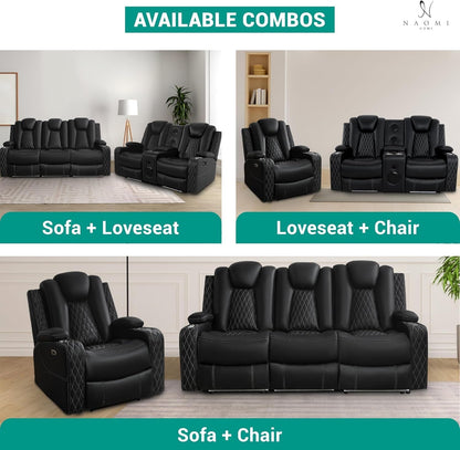 Black Ultraleather Power Reclining Sectional Sofa With USB Ports ShipItFurniture