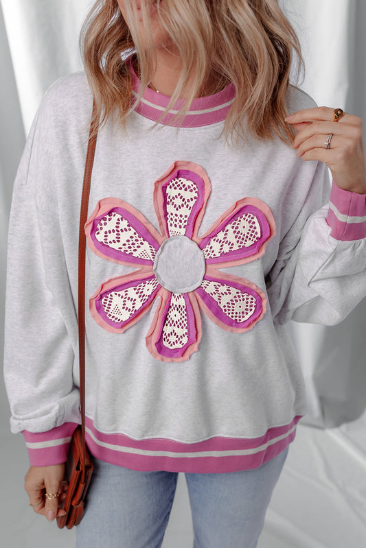 Caroline Flower Crew Neck Sweatshirt Threaded Pear