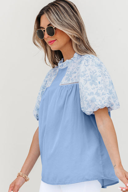 Saanvi Lace Floral Puff Sleeve Loose Blouse