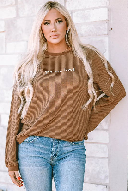 Jessiette Loved Print Corduroy Sweatshirt