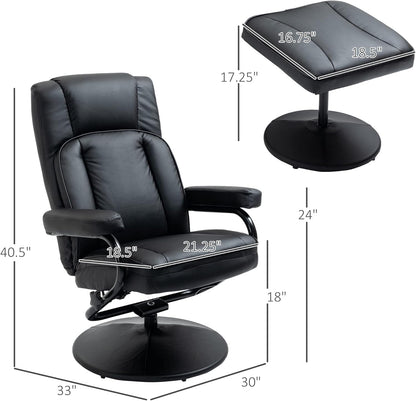 Black PU Leather Swivel Recliner With Ottoman Footrest ShipItFurniture