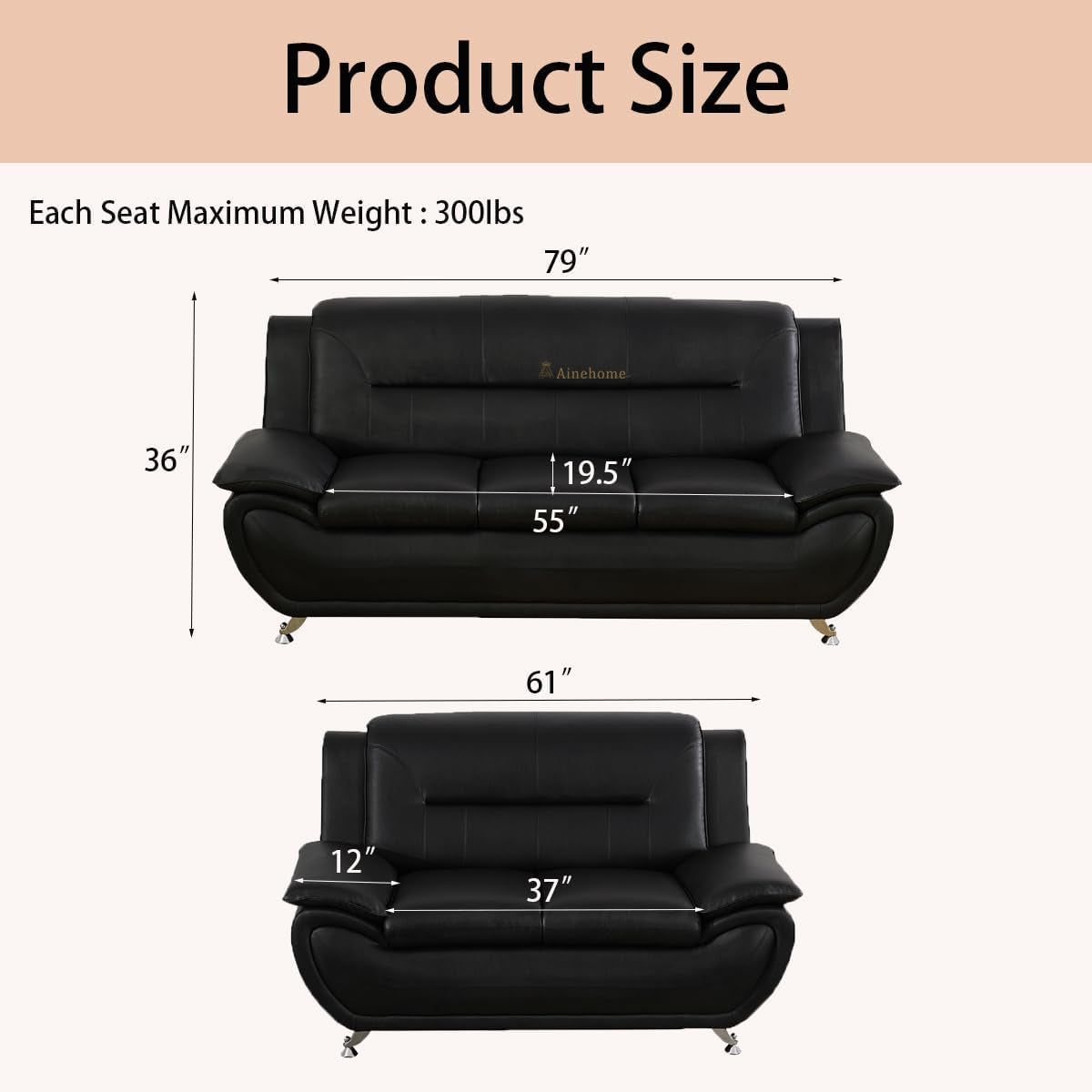 Black 5 Seat Faux Leather Sectional Sofa Set For Living Room ShipItFurniture