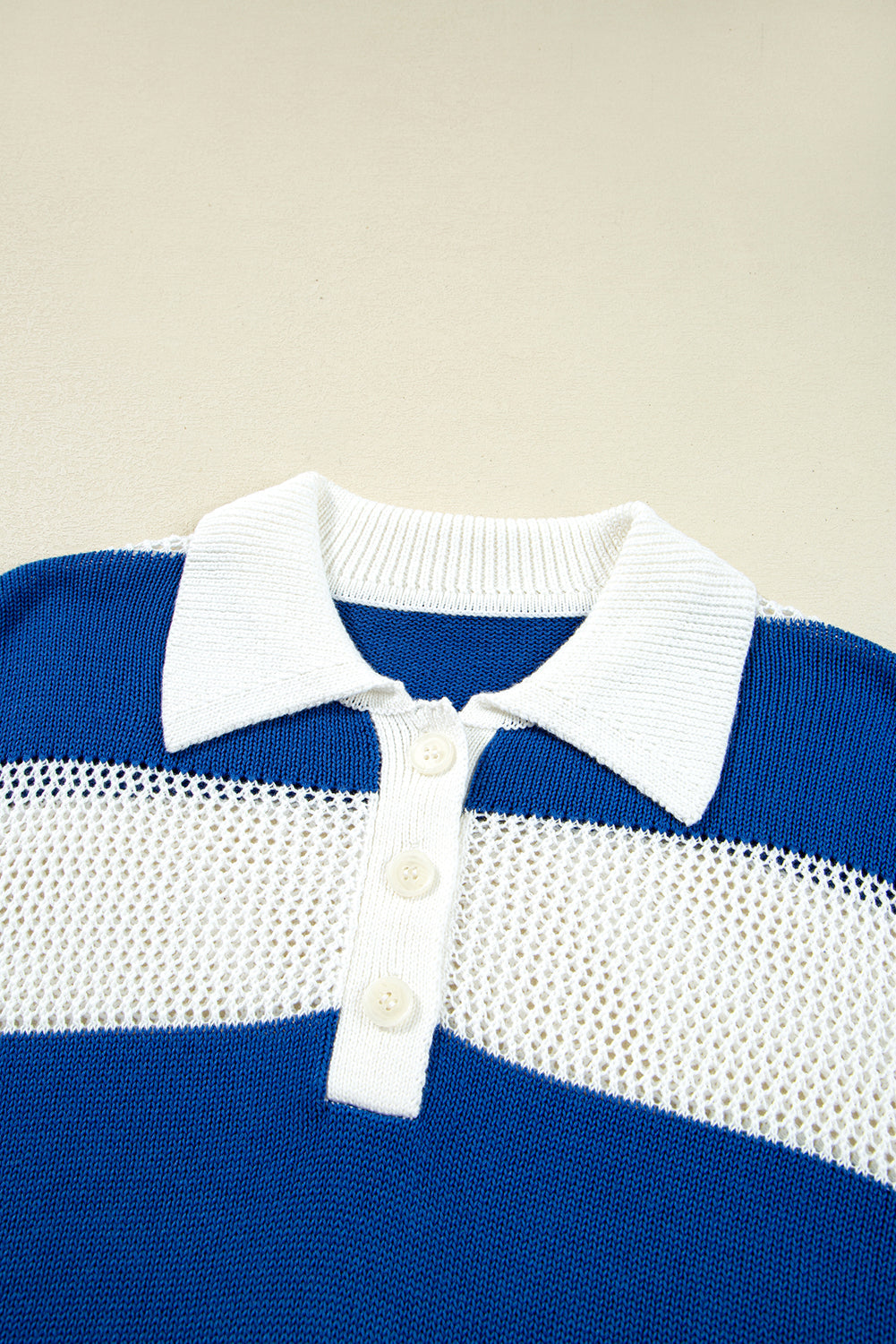 Genevieve Stripe Collar Eyelet Crochet Knitted Sweater - Get it from Bo