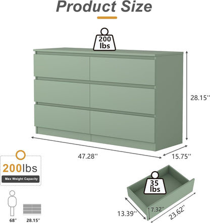 Dresser for Bedroom,Modern 6 Drawer Dresser with Deep Drawer,Storage Chest of Drawer,Wood Bedroom Dresser with Handle Free Design,Tv Stand Dresser for Living Room ShipItFurniture