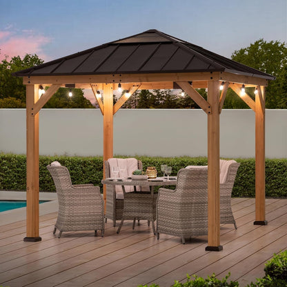 9x9 Cedar Framed Hardtop Gazebo Brown Steel Roof ShipItFurniture
