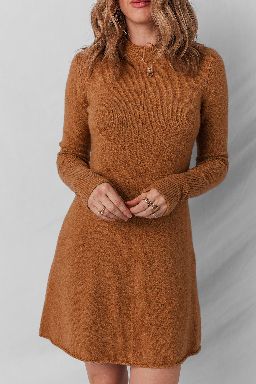 Madeline Ribbed Mini Sweater Dress Threaded Pear