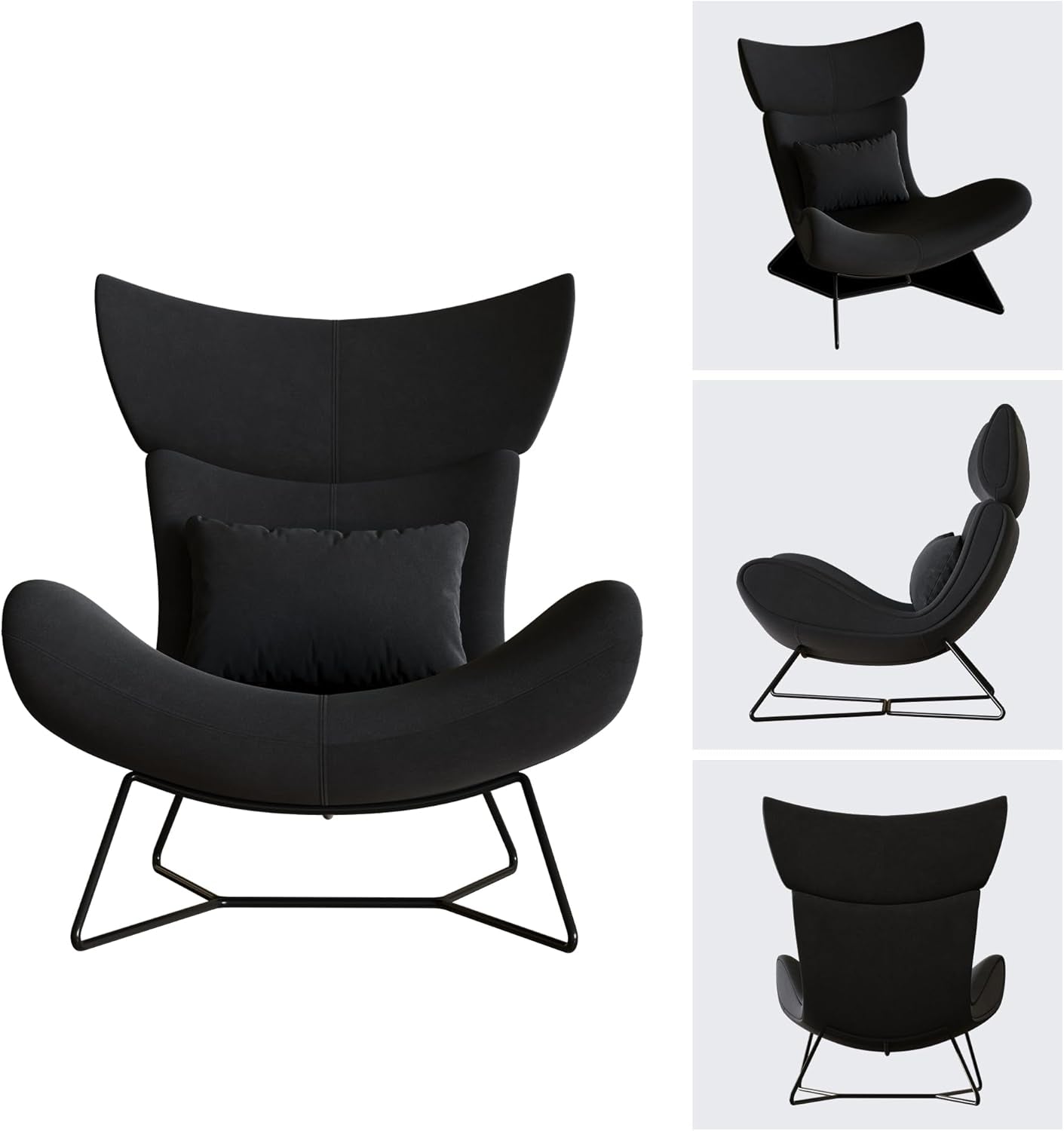 Beige Velvet Wingback Accent Chair Mid Century Modern ShipItFurniture