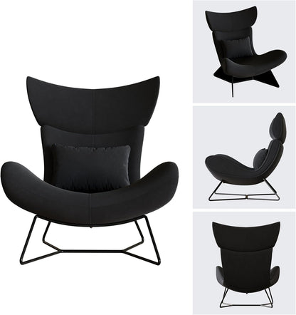 Beige Velvet Wingback Accent Chair Mid Century Modern ShipItFurniture