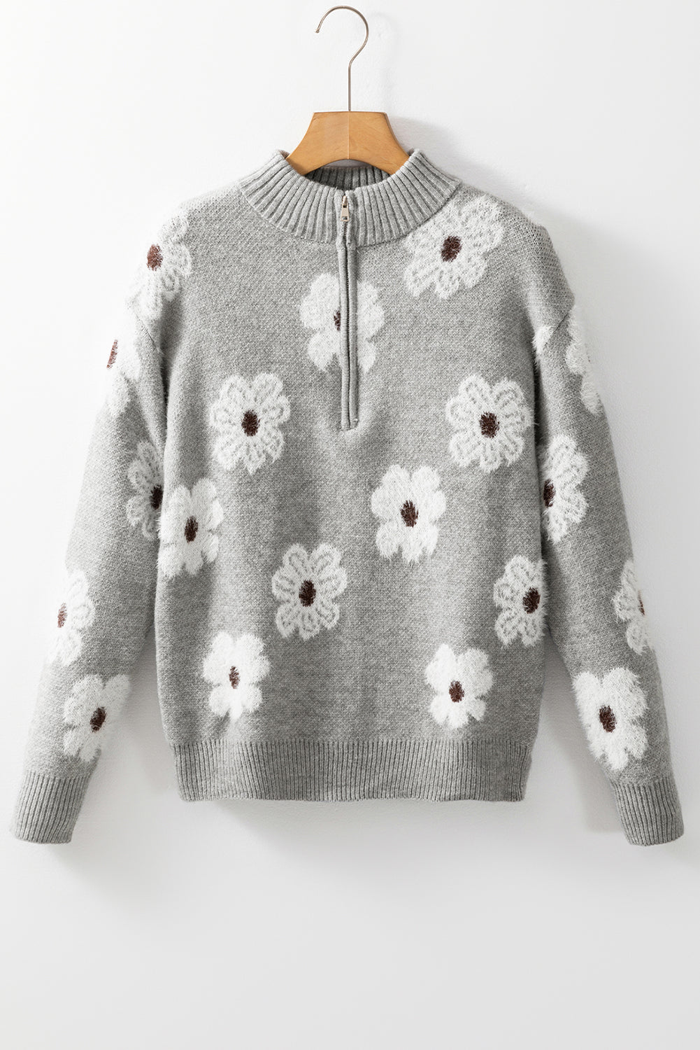 Maria Floral Half Zip Drop Shoulder Sweater Threaded Pear