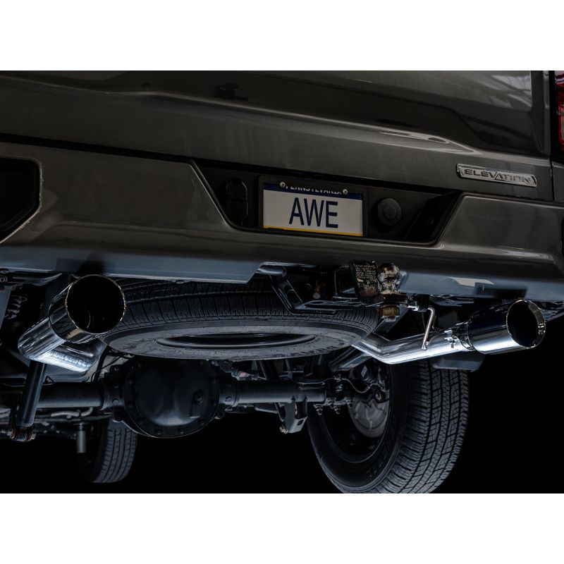 AWE Tuning 4th Gen GM 1500 5.3L 0FG Catback Split Rear Exit (Flat Bumper) - Dual Diamond Tips NP Motorsports