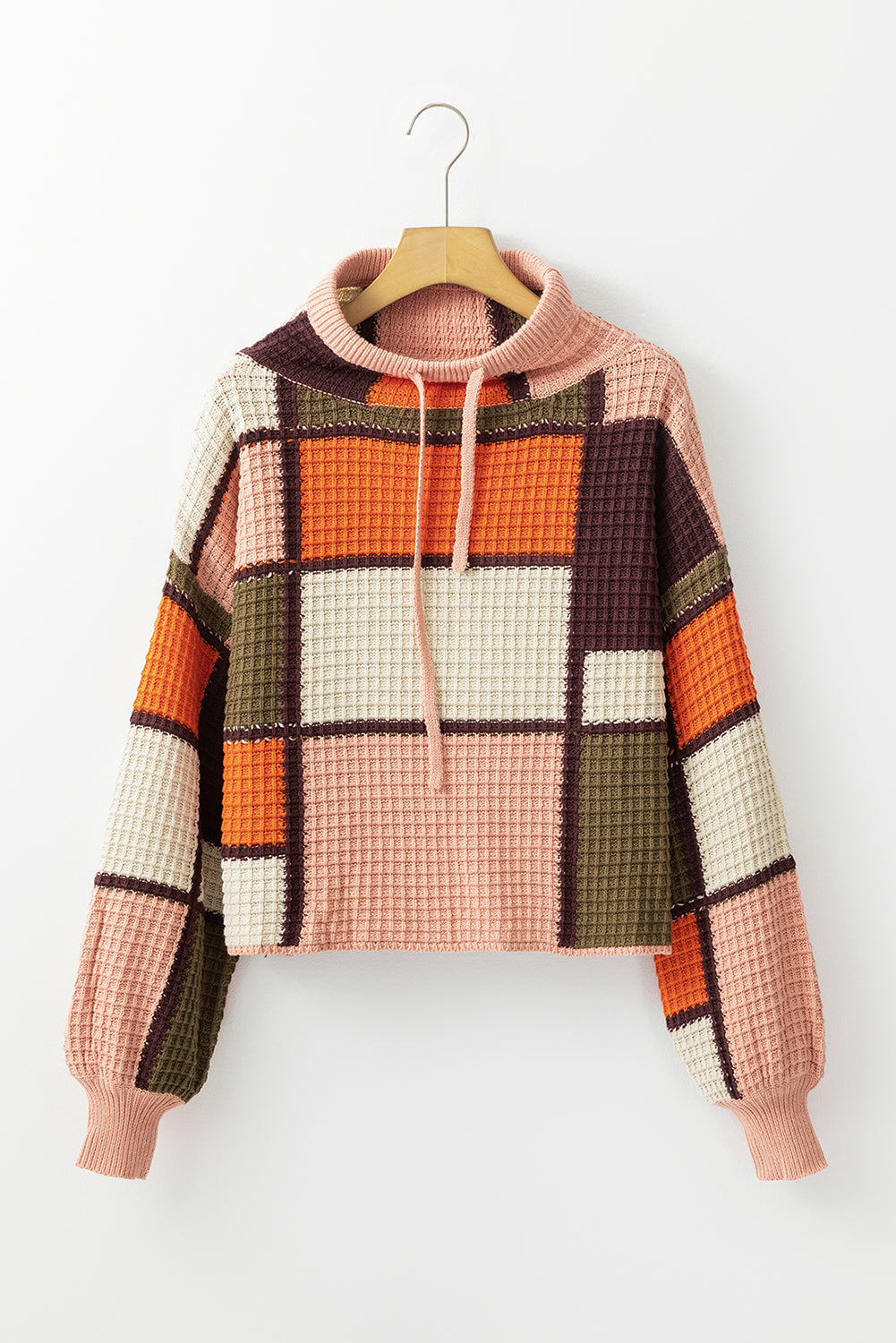 Zoey Waffle Knit Drawstring Mock Neck Sweater Threaded Pear