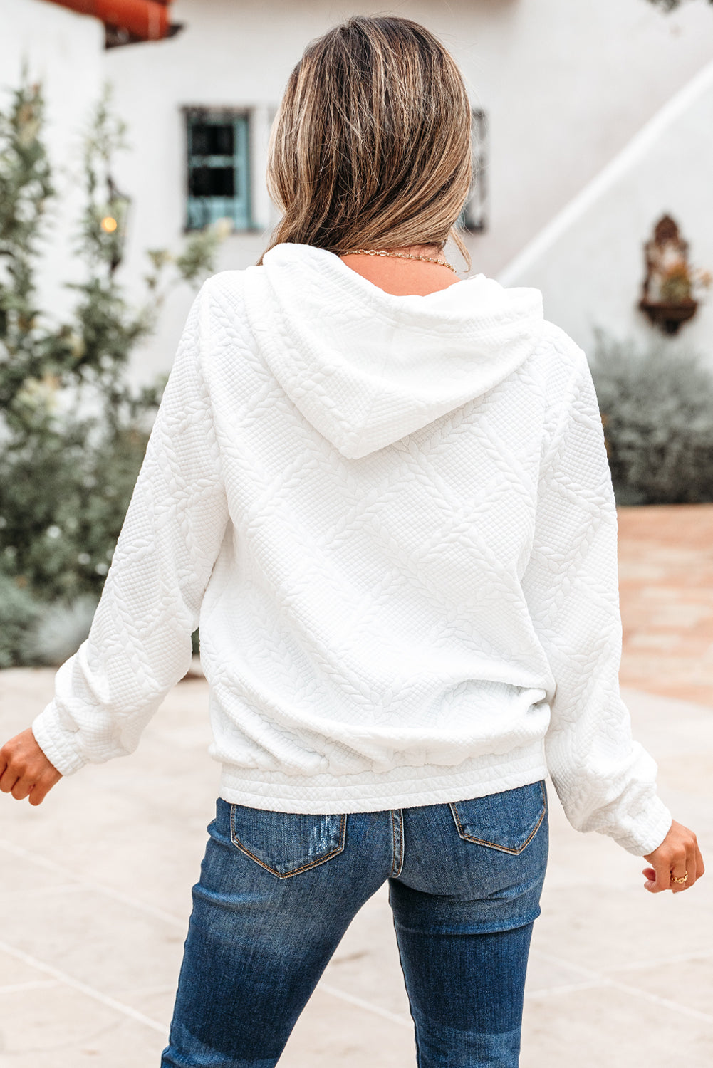 Magnolia Cable Lattice Texture Kangaroo Pocket Hoodie - Get it from Bo