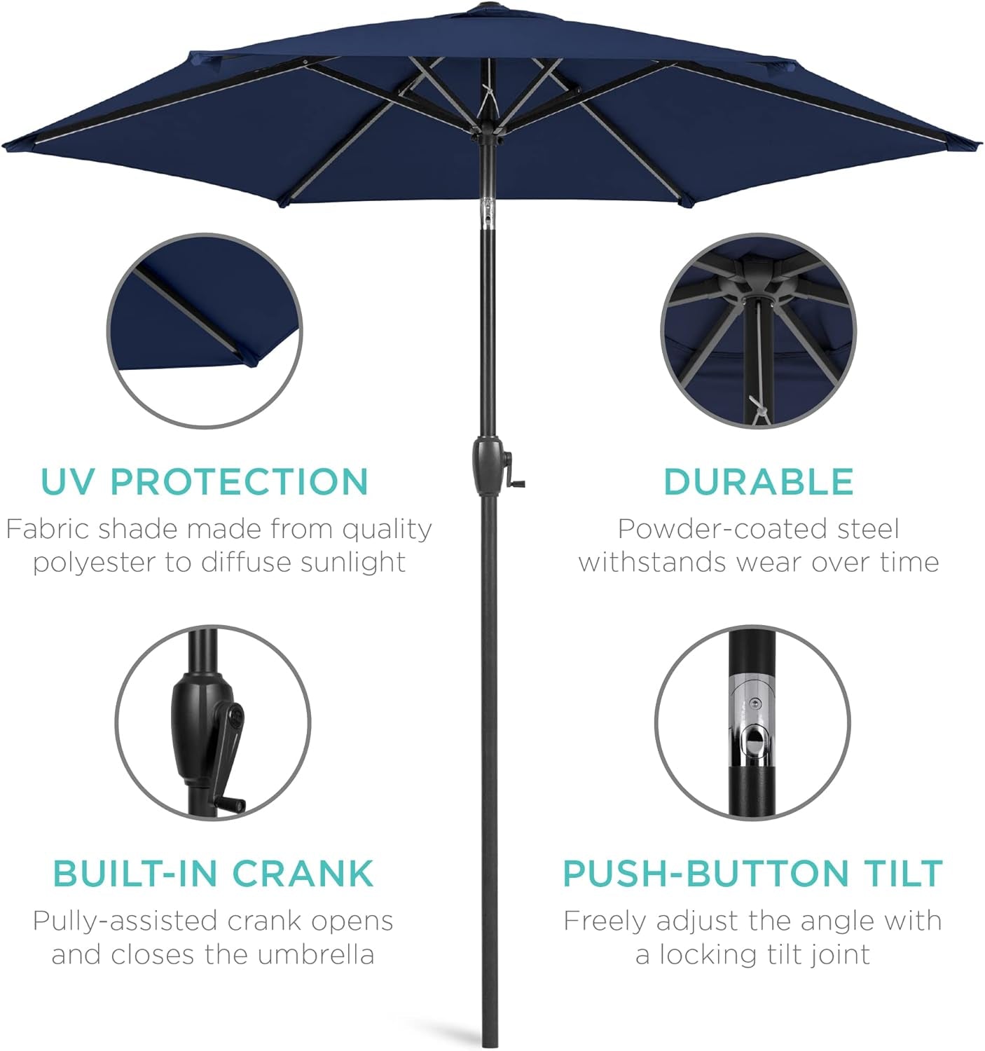 7.5ft Navy Patio Umbrella Tilt Crank Steel ShipItFurniture