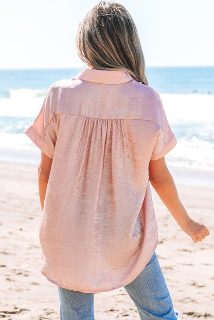 Kiana Metallic Buttoned Loose Fit Short Sleeve Shirt