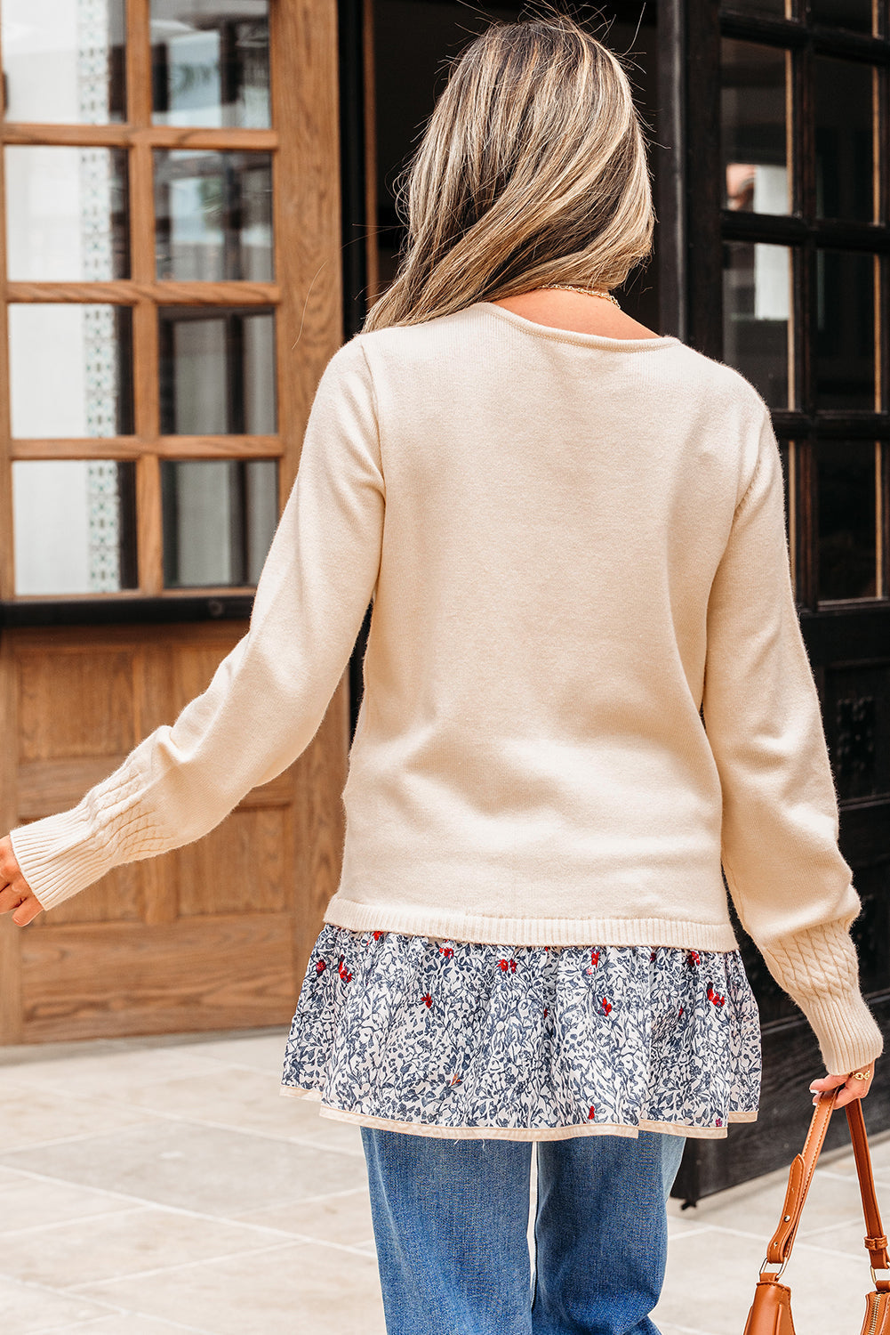 Mary Cable Texture Bohemian Ruffle Hem Sweater Threaded Pear