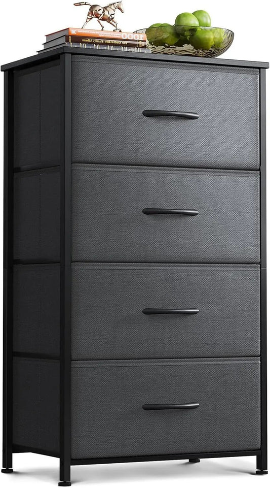 Dresser for Bedroom with 4 Storage Drawers, Small Dresser Chest of Drawers Fabric Dresser with Sturdy Steel Frame, Dresser for Closet with Wood Top, Dark Grey-0