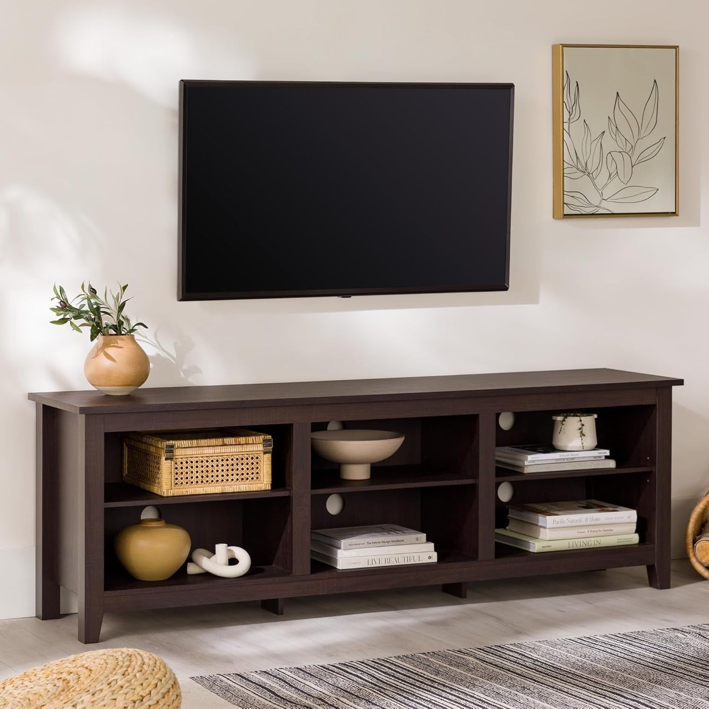 70 Inch TV Stand Espresso Finish With Adjustable Shelves