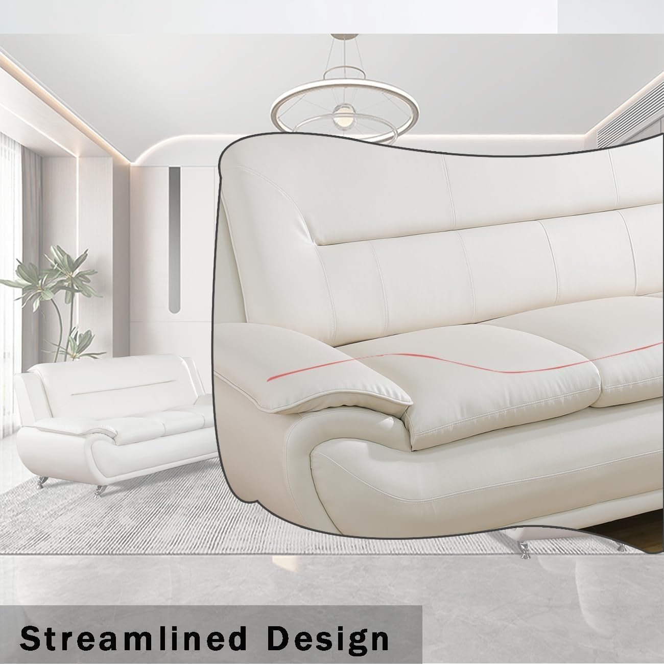 Contemporary Living Room Furniture Set, Faux Leather Sofa Set for Living Room/House/Bedroom/Office/Apartment (Creamy White, Loveseat), F45&F46 ShipItFurniture