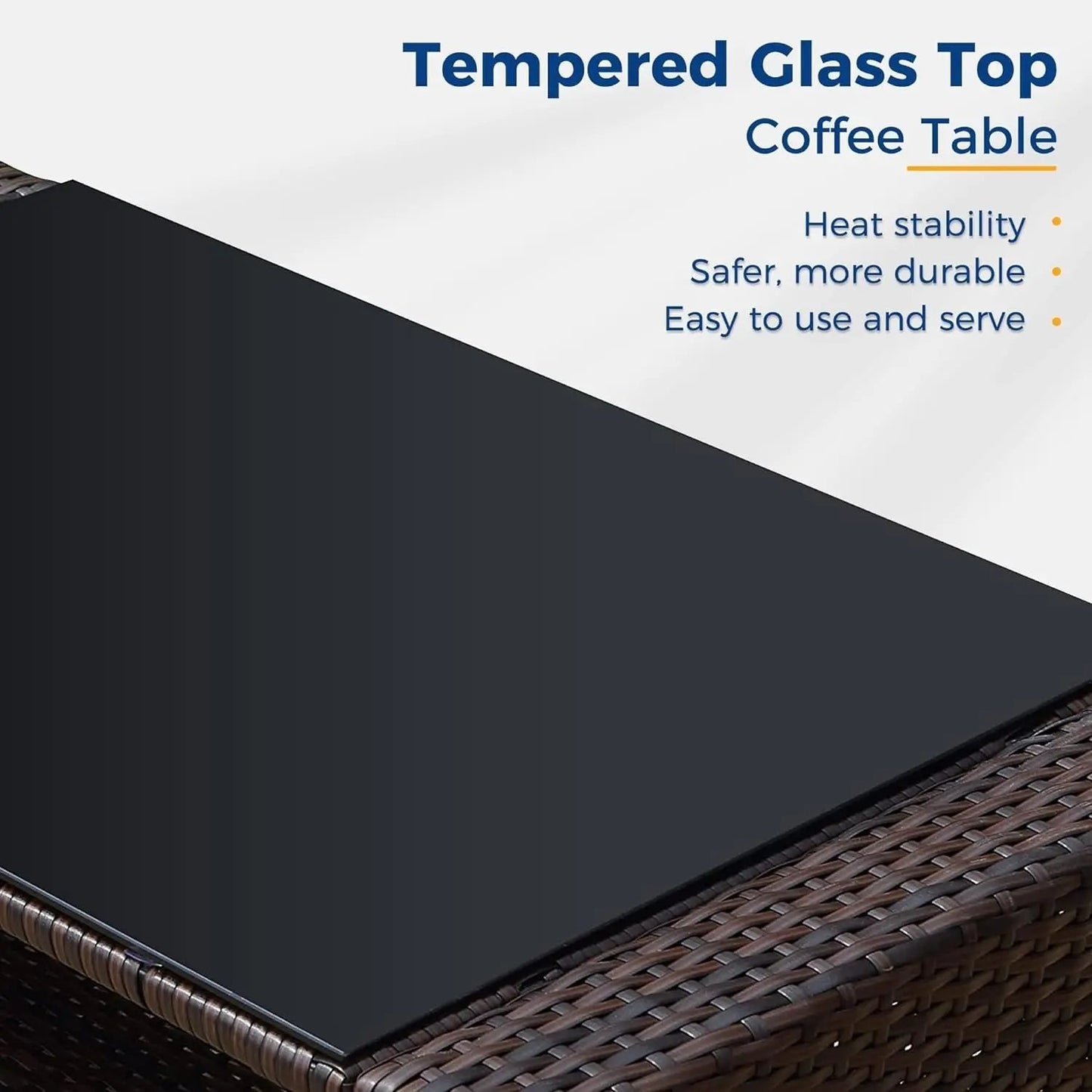 4 Piece Outdoor Patio Furniture Sets, Wicker Conversation Set for Porch Deck, Brown Rattan Sofa Chair with Cushion-3