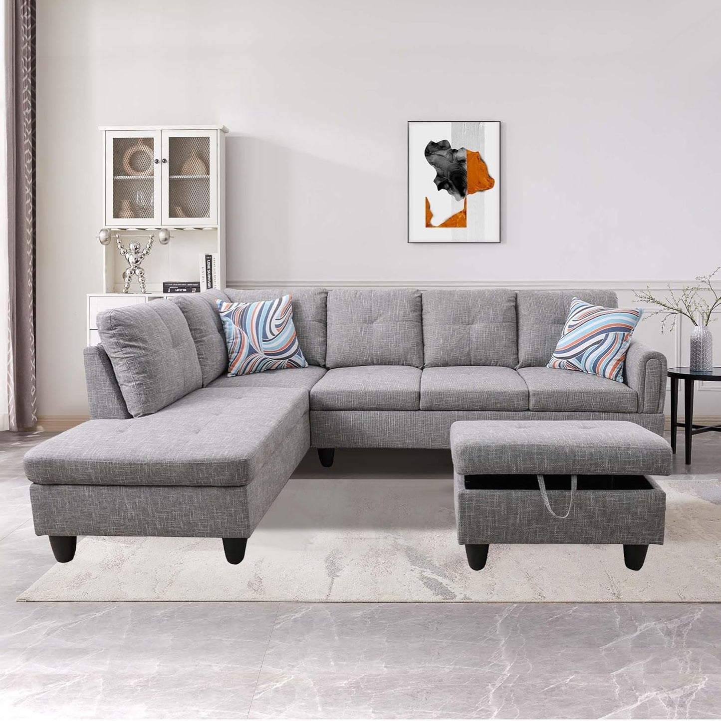 3 Piece Sectional Sofa Set Left Facing Chaise Grey ShipItFurniture